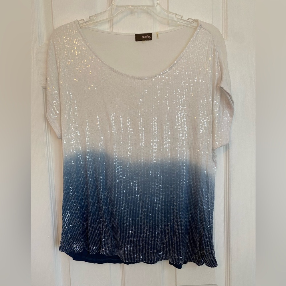 Sequined blue hombre top.